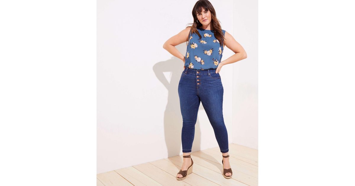 LOFT Denim Plus High Waist Button Fly Slim Pocket Skinny Jeans In Rich