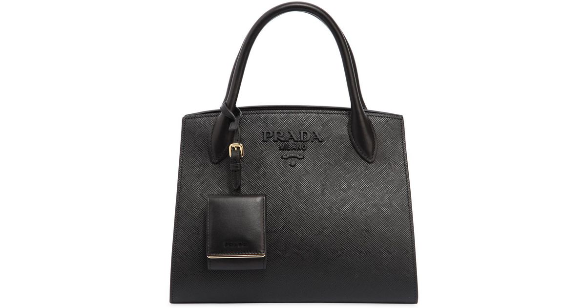 Lyst Prada Small Monochrome Saffiano Leather Bag In Black