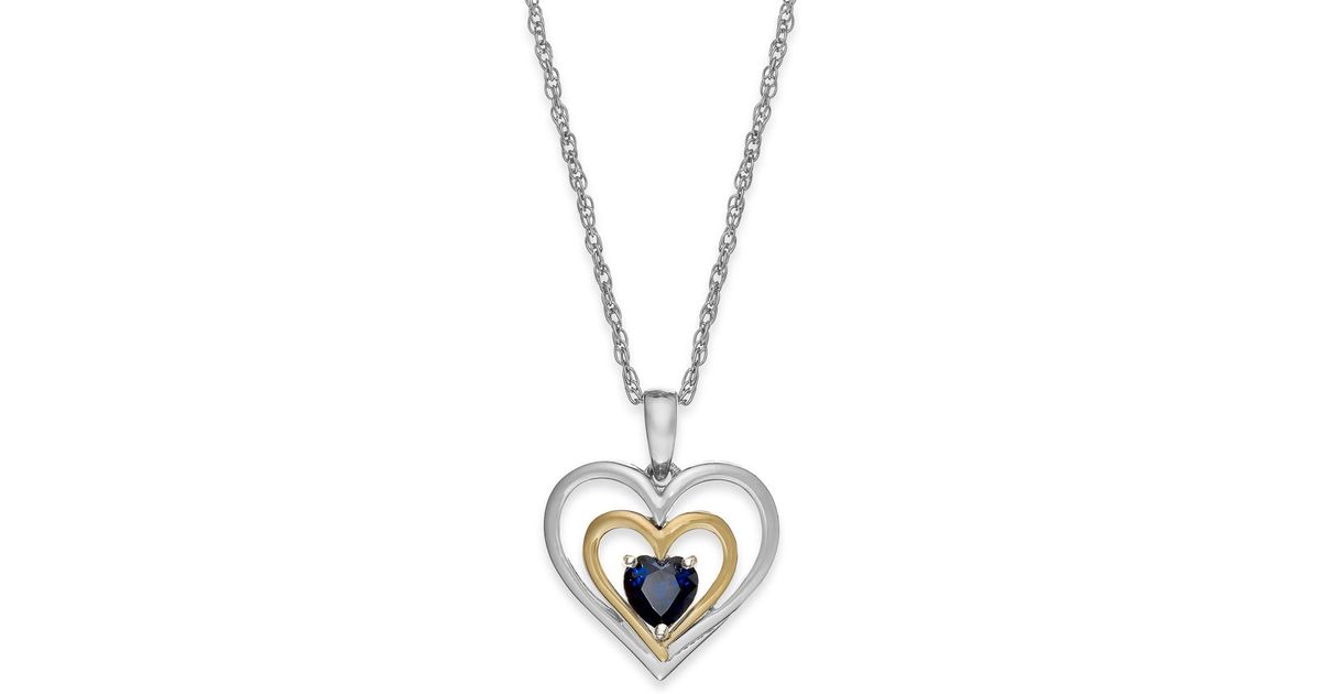Macy's Gemstone Heart Pendant Necklace In 14k Gold And Sterling Silver
