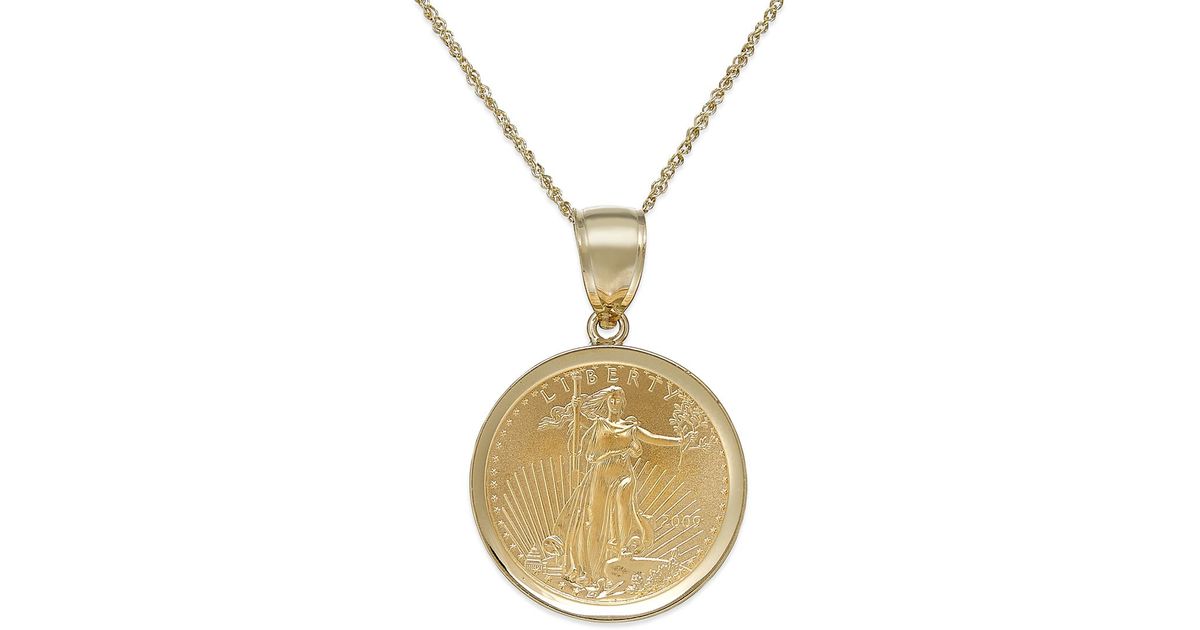 Macy&#39;s Genuine Eagle Coin Pendant Necklace In 22k And 14k Gold in Metallic | Lyst