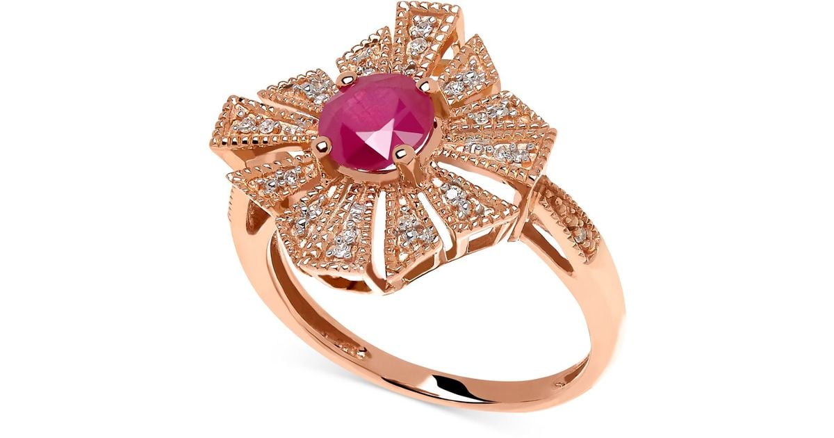 Macy&#39;s Ruby (1 Ct. T.w.) And Diamond Accent Ring In 14k Rose Gold in Metallic | Lyst