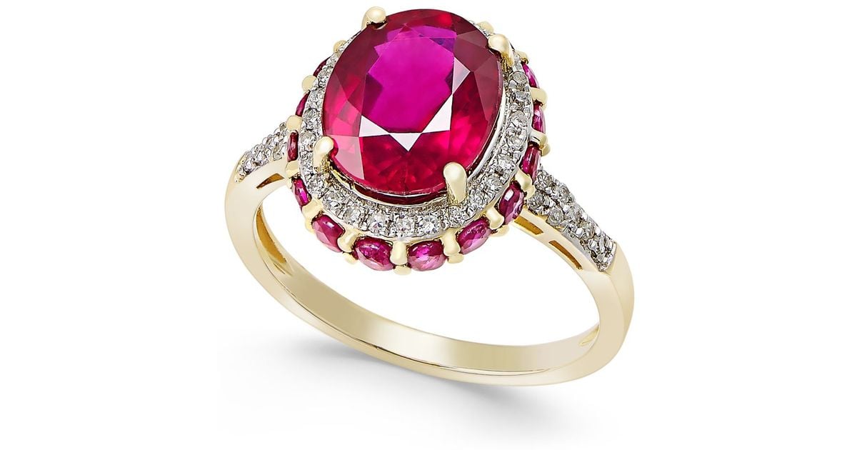 Macy&#39;s Ruby (4 Ct. T.w.) And White Sapphire (1/3 Ct. T.w.) Oval Ring In 10k Gold in Metallic | Lyst