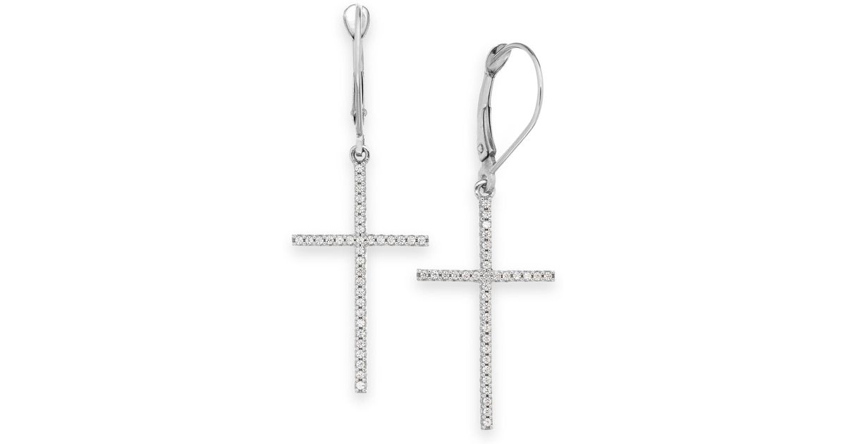 Lyst Wred In Love Diamond Cross Earrings 10k White Gold 1 5 Lyst Wred In Love Diamond Cross Earrings 10k White Gold 1 5 Ct T W Metallic