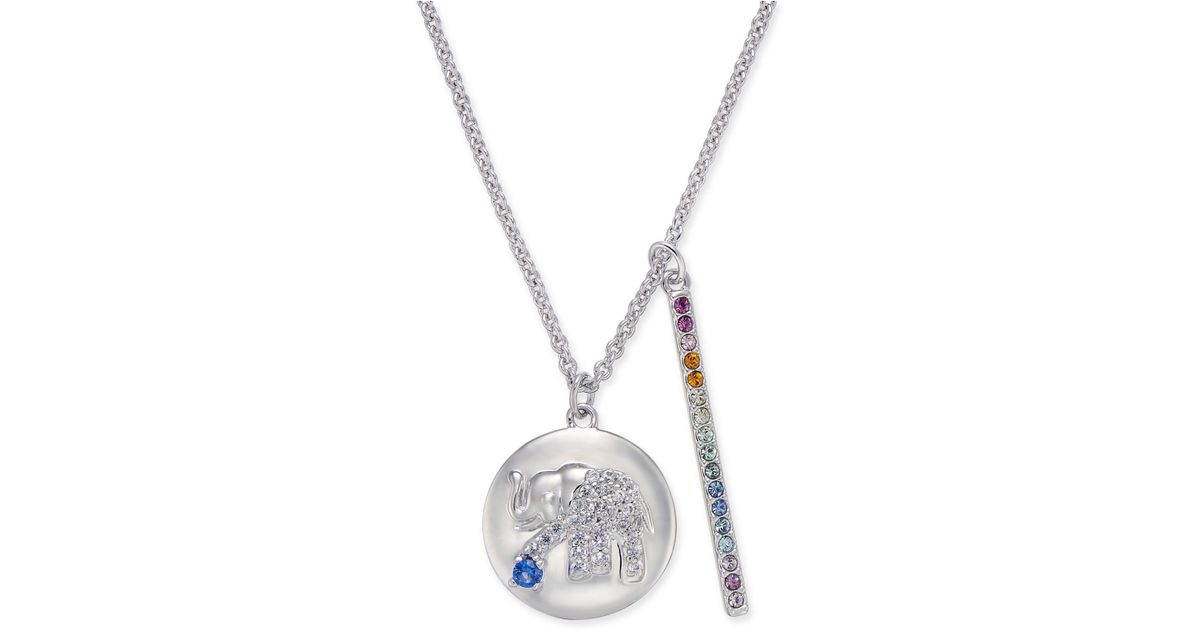 Danori Silver Tone Elephant Pavé Disc Horizontal Bar Pendant Danori Silver Tone Elephant Pavé Disc Horizontal Bar Pendant Necklace 16 2 Extender Created For Macy S In Metallic Lyst