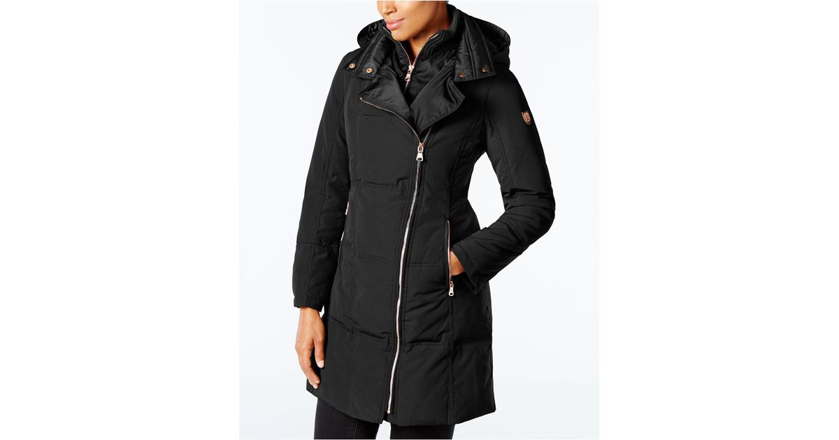 Lyst Vince Camuto Asymmetrical Zipper Puffer Coat In Black