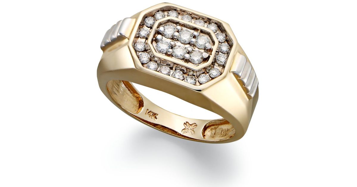 Macy&#39;s Men&#39;s Diamond Rectangle Ring In 14k Gold (1/2 Ct. T.w.) in Metallic for Men | Lyst