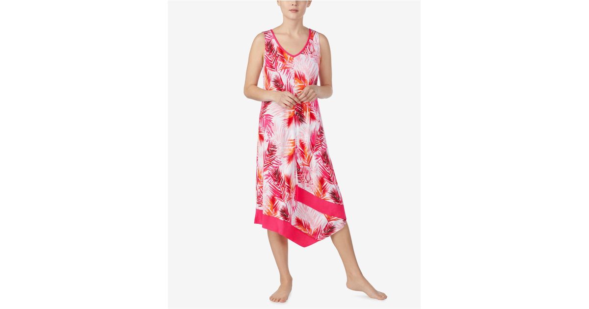 Ellen Tracy Printed Asymmetrical Midi-nightgown in Pink - Lyst