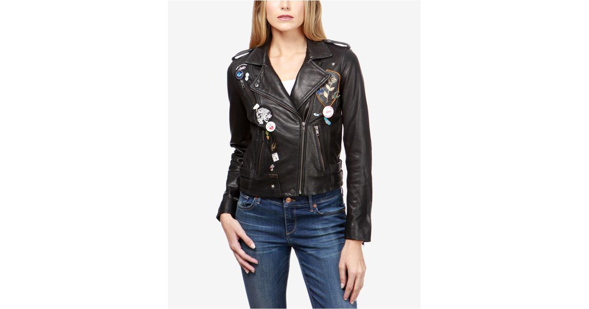 Lyst Lucky Brand Embellished Leather Moto Jacket In Black