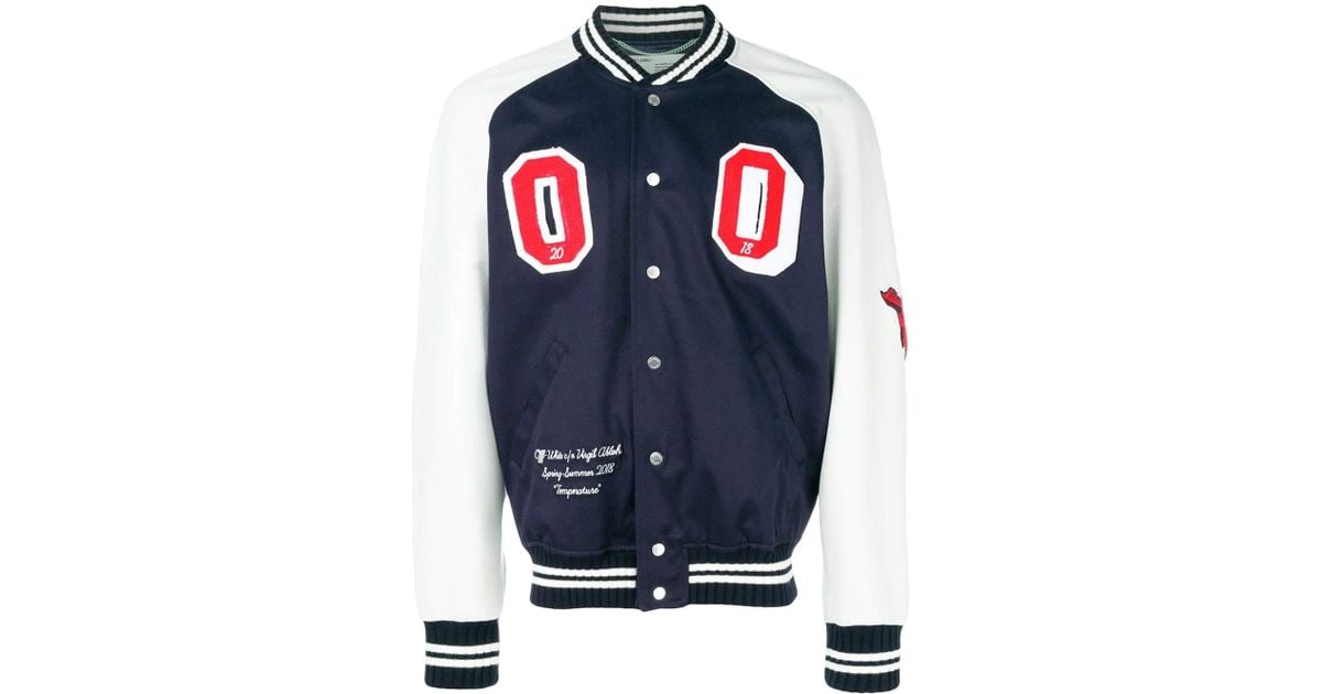 Lyst - Off-White C/O Virgil Abloh Varsity Jacket in Blue for Men - Save ...