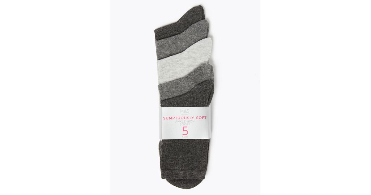 Marks & Spencer 5 Pair Pack Sumptuously Soft Ankle Socks Grey Marl in