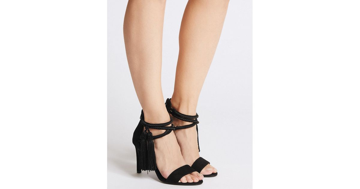 Marks & spencer Stiletto Heel Back Zip Tassel Sandals in Black | Lyst