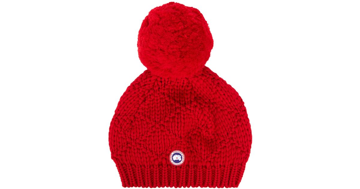 pom pom hat canada Wool goose Red Canada Hat  in Beanie Pompom embellished Lyst