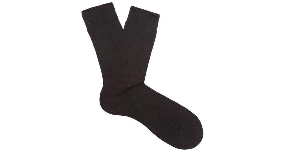 Pantherella Baffin Rib Over the Calf Silk Socks Black