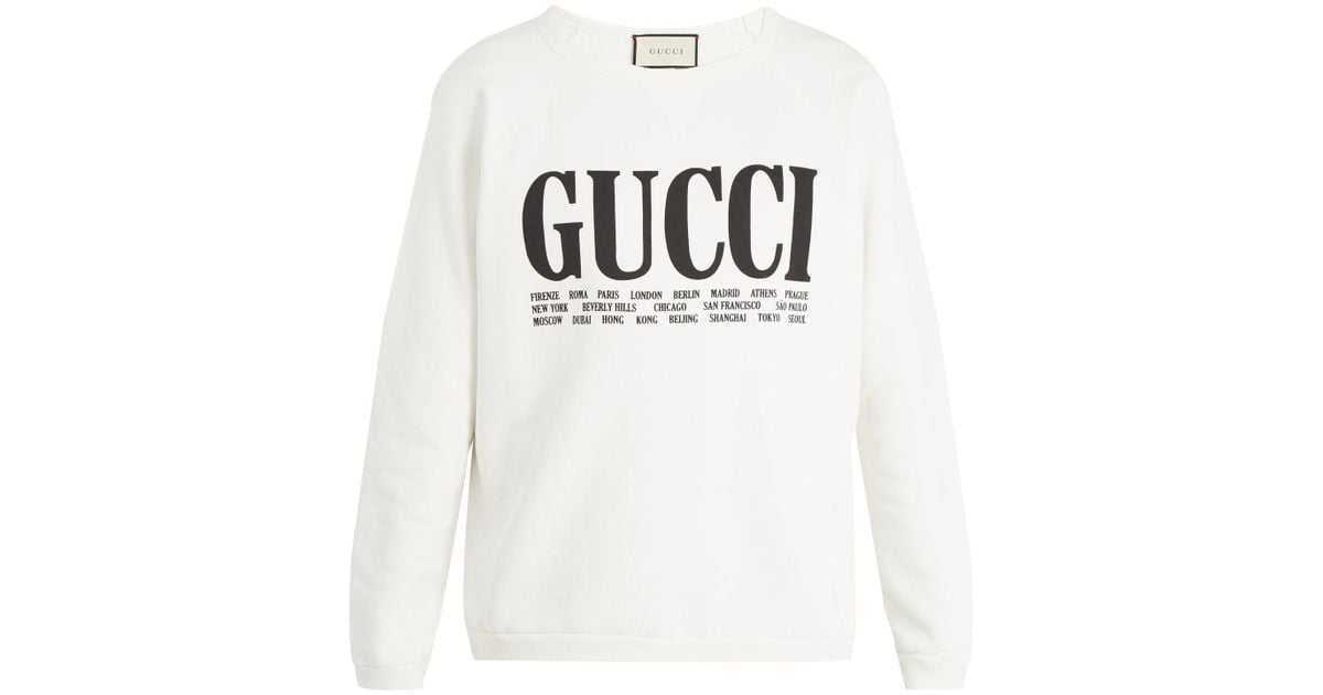 Lyst - Gucci Logo-print Crew-neck Cotton Sweatshirt in White for Men