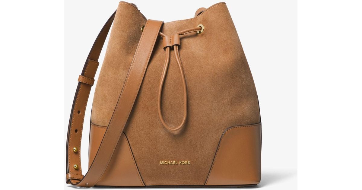 Michael Kors Brown Cary Medium Suede And Leather Bucket Bag
