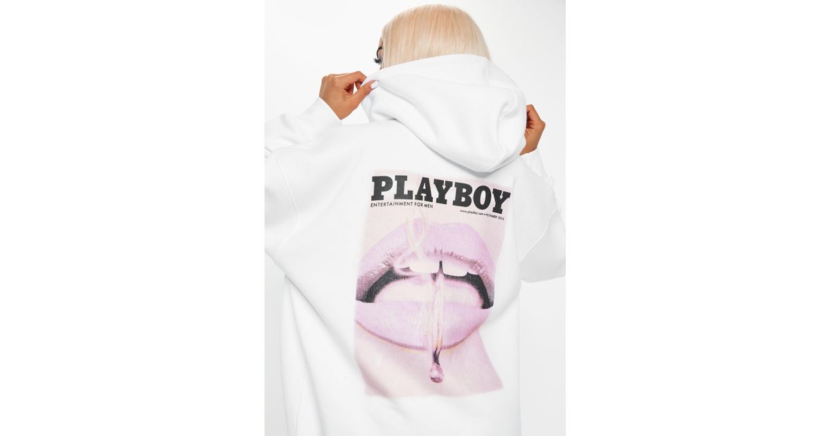 playboy x missguided white magazine print oversized hoodie