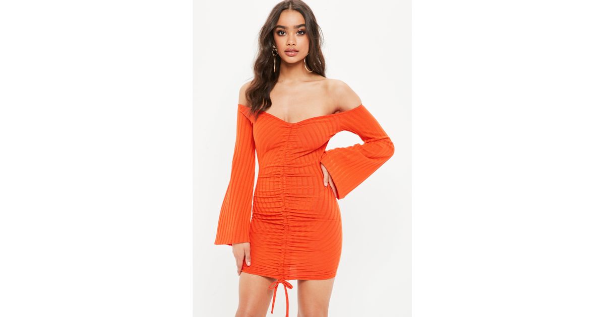 Ruched Orange Dress