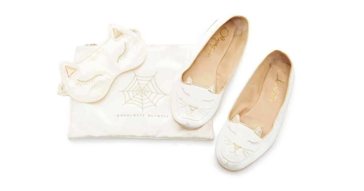 Charlotte Olympia Satin Cat  Nap Travel Set in Ivory  White  