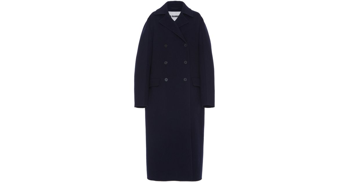 Lyst Jil Sander Lucien Floor Length Wool Blend Coat In Blue