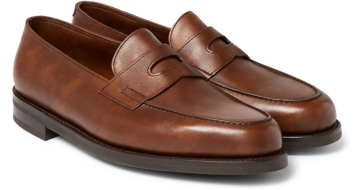 John Lobb Lopez Pebble-grain Leather Penny Loafers in Brown for Men - Lyst