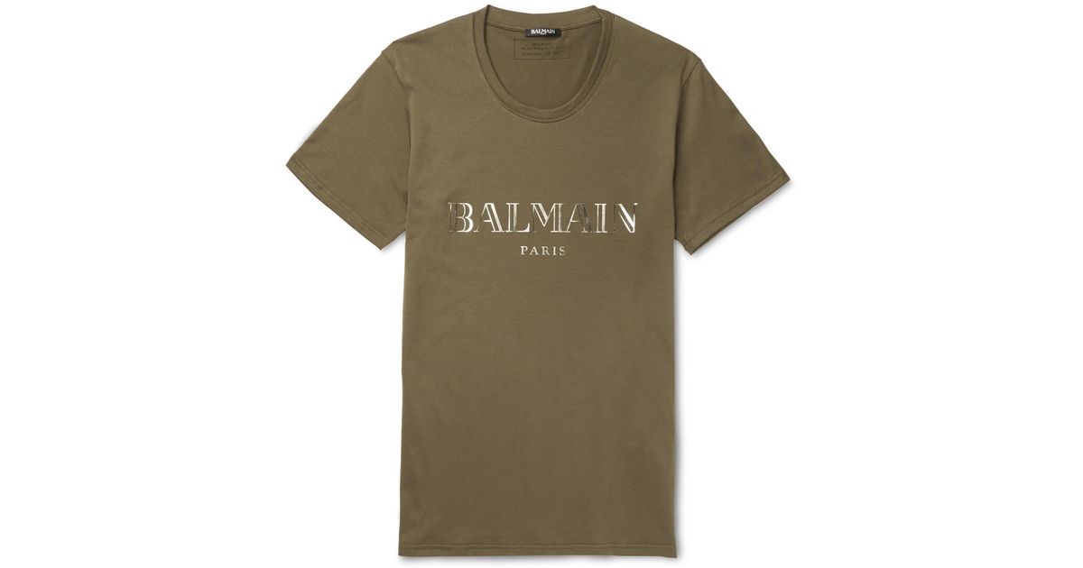Balmain Metallic Printed Cotton-jersey T-shirt in Green for Men - Lyst