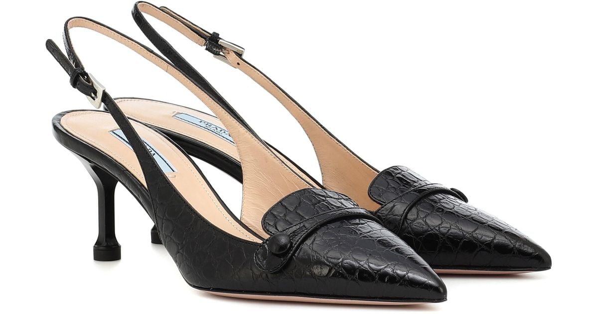 Prada Croc effect Leather Slingback Pumps In Black Lyst Prada Croc effect Leather Slingback Pumps In Black Lyst