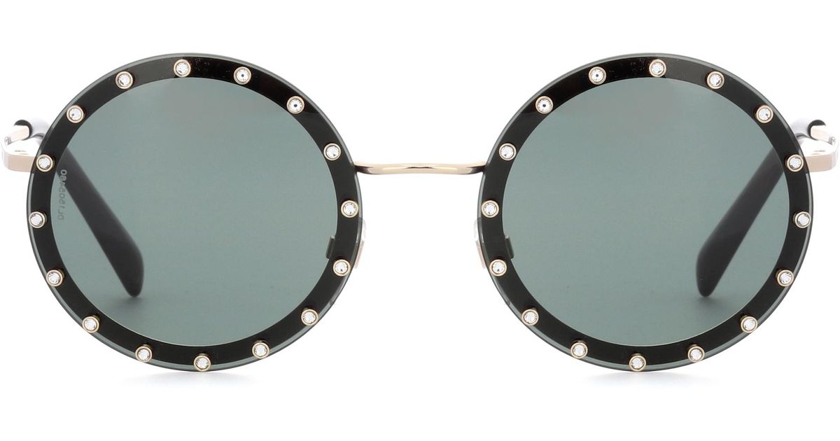 Lyst - Valentino Crystal-embellished Round Sunglasses in ...