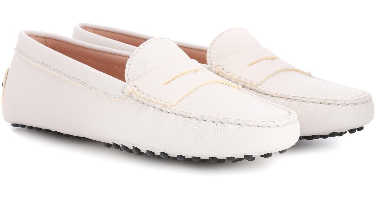 Tod's Gommino Leather Loafers in White - Lyst