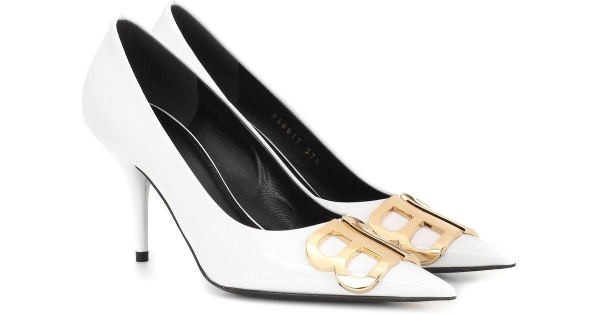 Balenciaga Bb Patent Leather Pumps In White Lyst