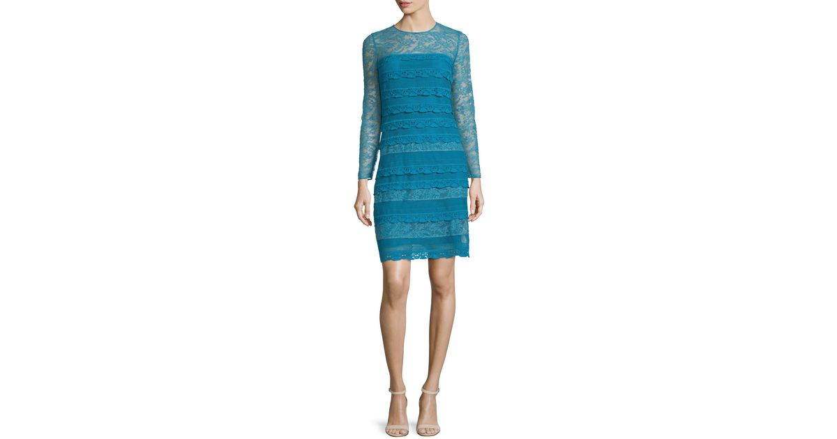 Burberry prorsum Long-sleeve Lace Sheath Dress in Blue | Lyst