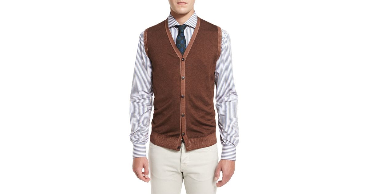 Kiton Washed Cashmere Sweater Vest in Brown for Men Lyst