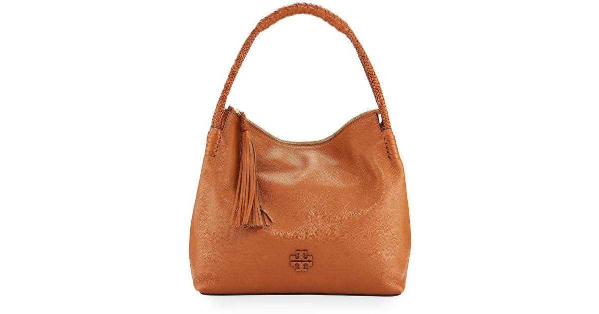 Lyst Tory Burch Taylor Pebbled Leather Zip Top Hobo Shoulder Bag Lyst Tory Burch Taylor Pebbled Leather Zip Top Hobo Shoulder Bag In Brown