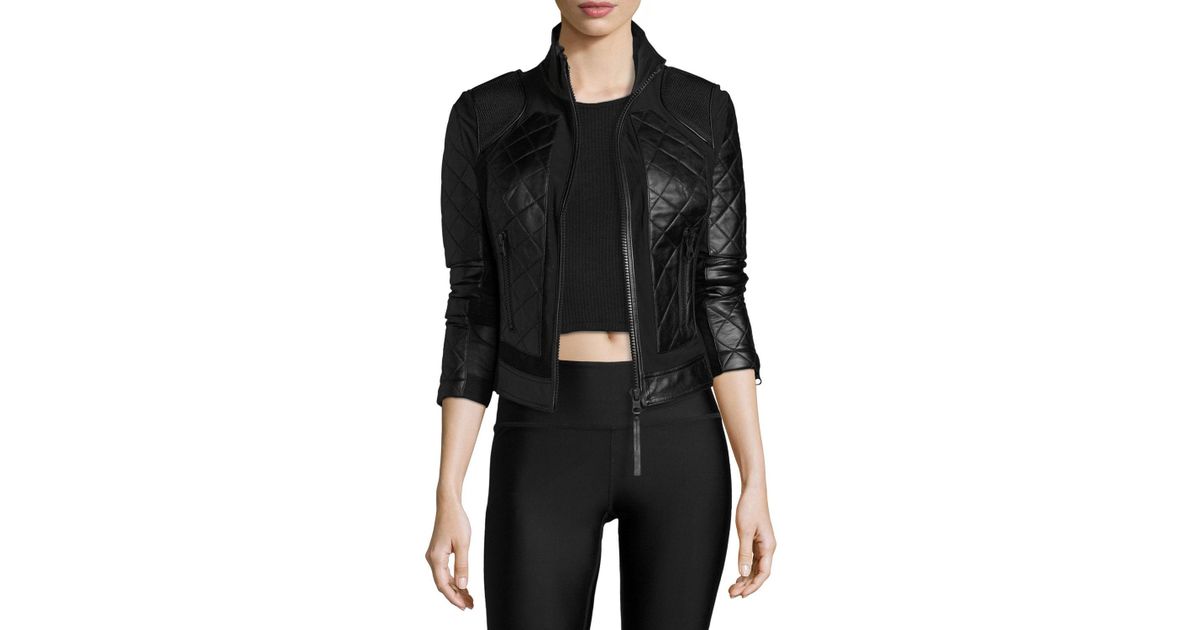 Lyst Blanc Noir Quilted Leather Mesh Moto Jacket In Black