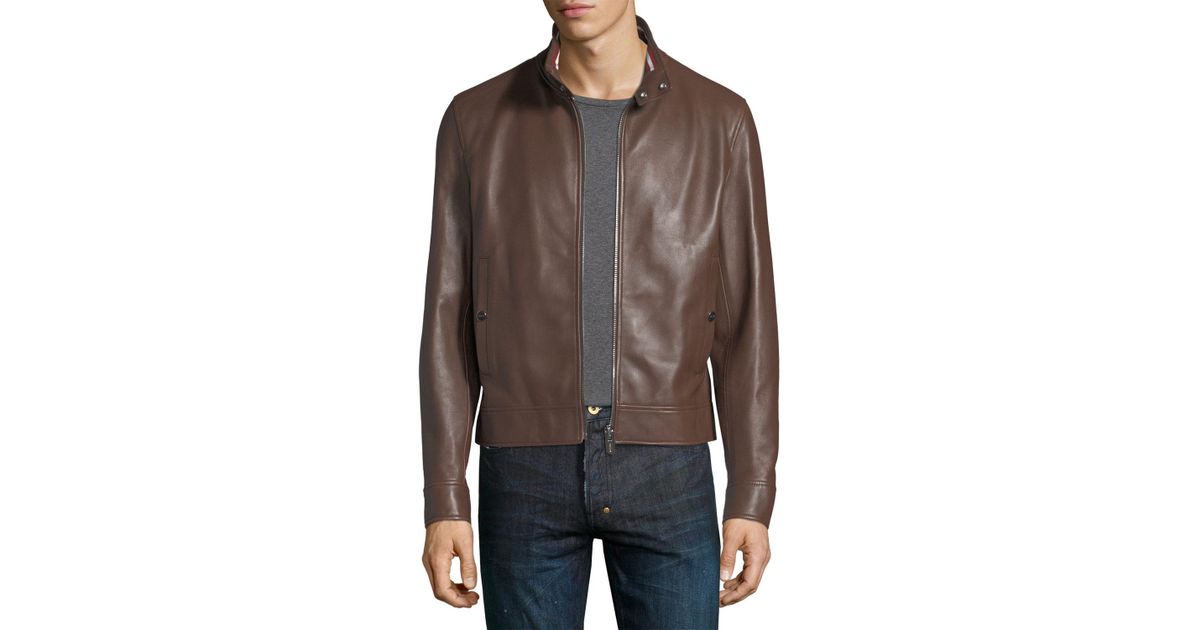 Lyst Bally Leather Cafe Racer Jacket In Brown For Men