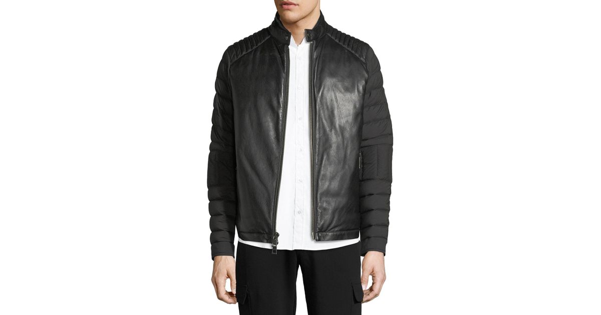 Lyst Michael Kors Napa Leather Nylon Biker Jacket In Black For Men