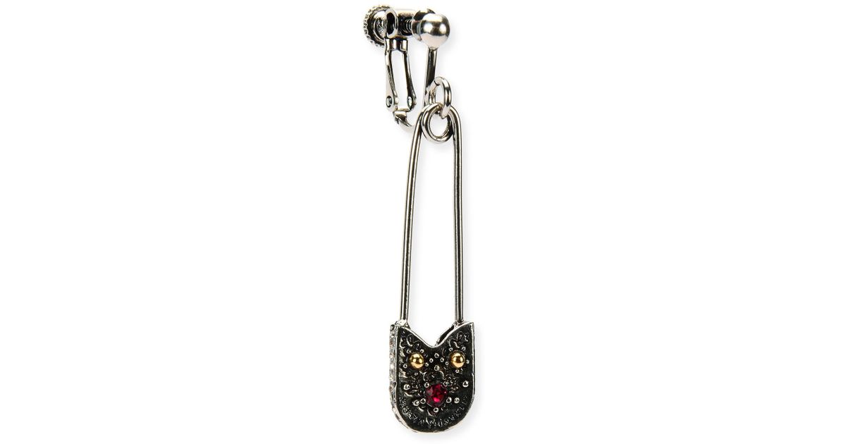 Lyst Alexander Mcqueen Safety Pin Clip On Dangle Earring In Red