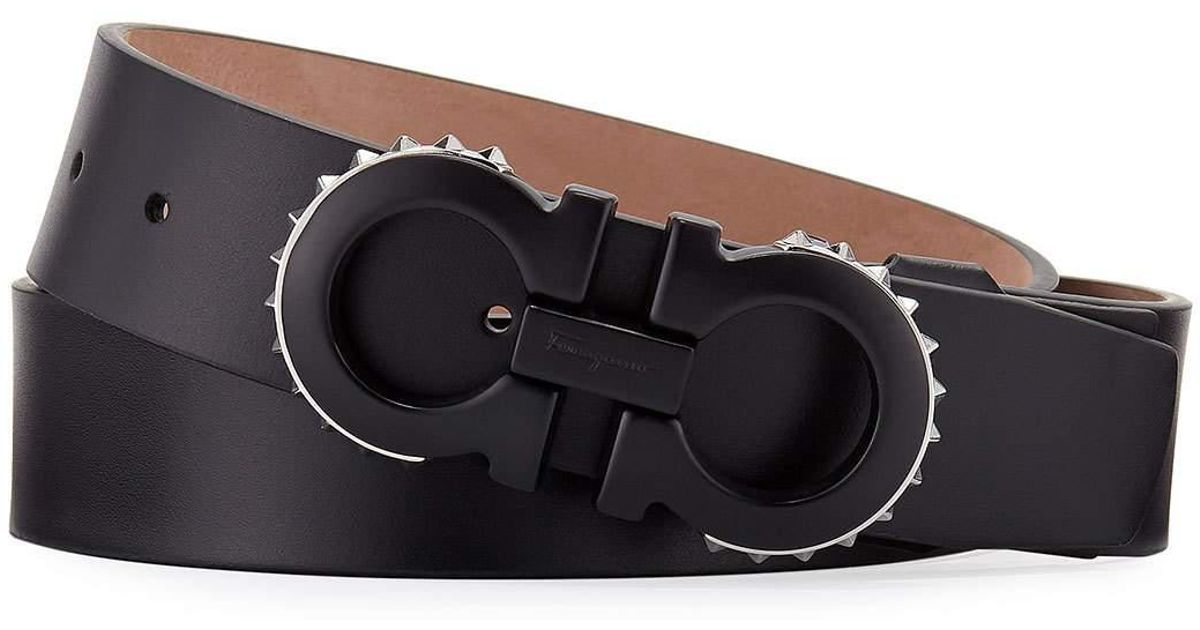 Ferragamo Men's Spiked Matte-gancini Leather Belt in Black for Men - Lyst