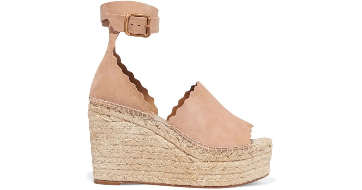 Lyst Chloé Scalloped Suede Espadrille Wedge Sandals in