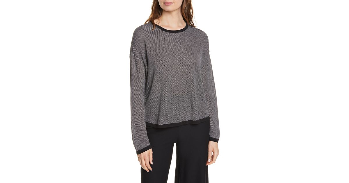 Eileen Fisher Crewneck Sweater in Black/ Bone (Gray) - Lyst