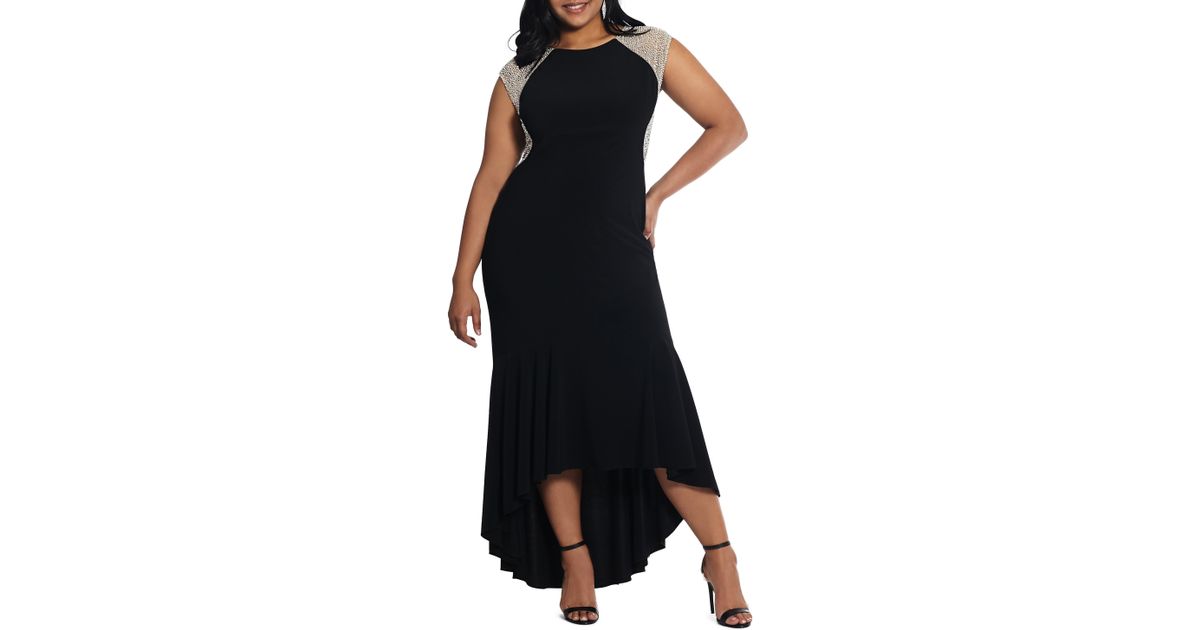 xscape caviar beaded illusion gown