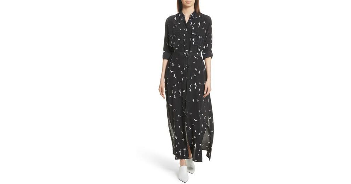 Lyst Equipment Bird Print Silk Maxi Dress in Black