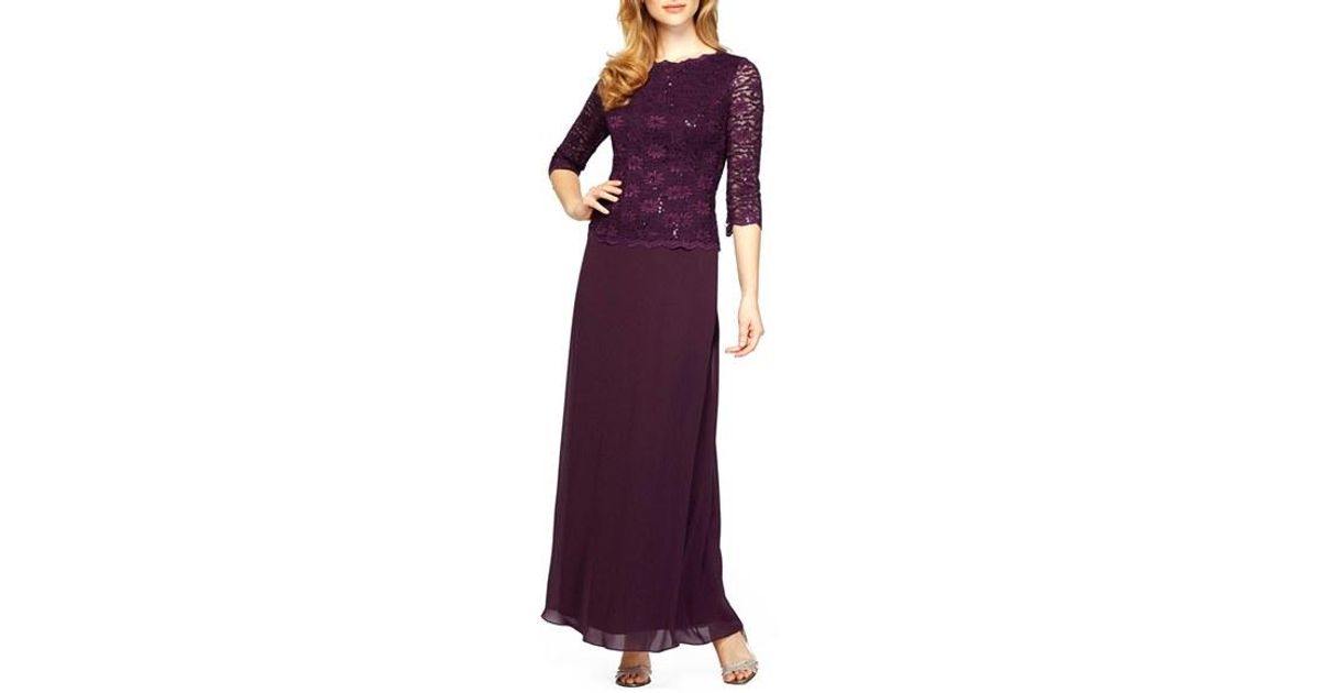 alex evenings sequin lace & chiffon gown
