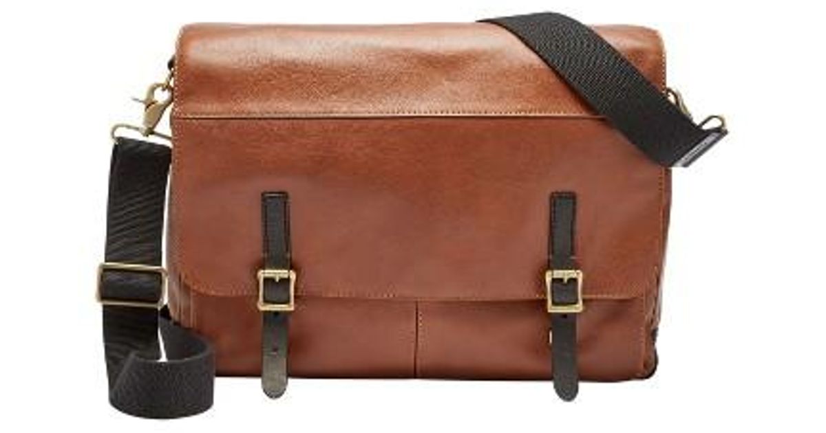 Fossil Defender Leather Messenger Bag Metallic In Brown For Men Lyst