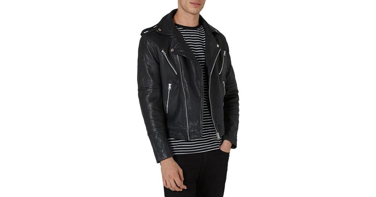 Lyst Topman Print Leather Biker Jacket In Black For Men