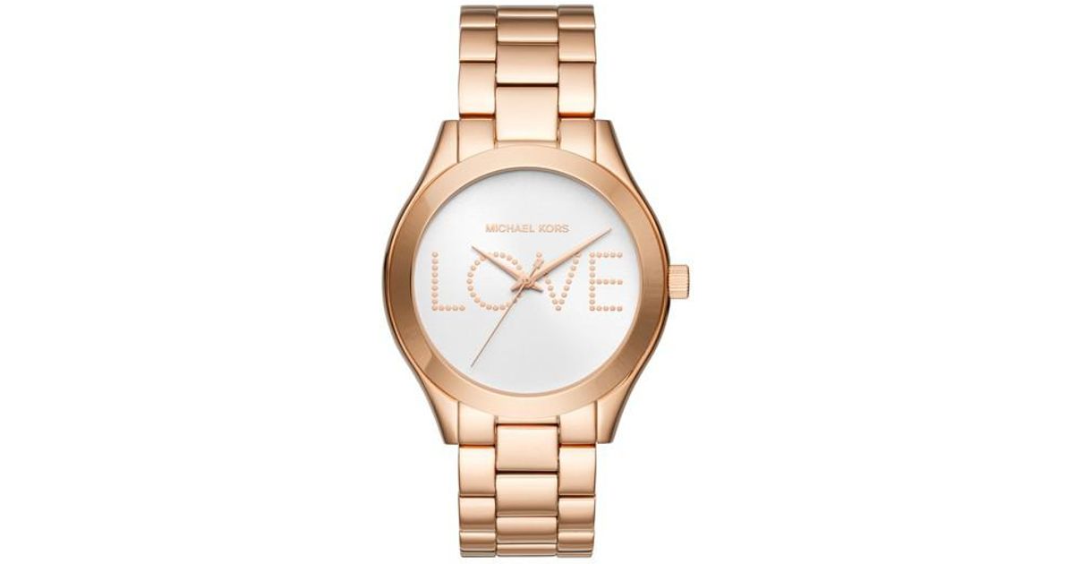Lyst Michael Kors Slim Runway Love Bracelet Watch In Metallic