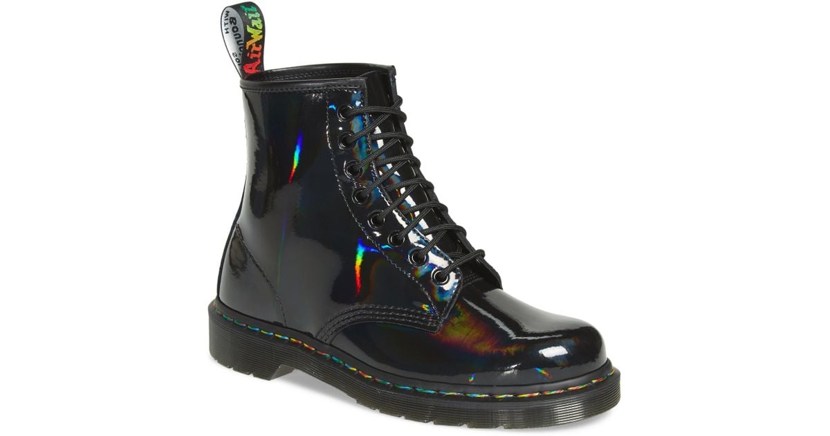 doc martens black rainbow patent