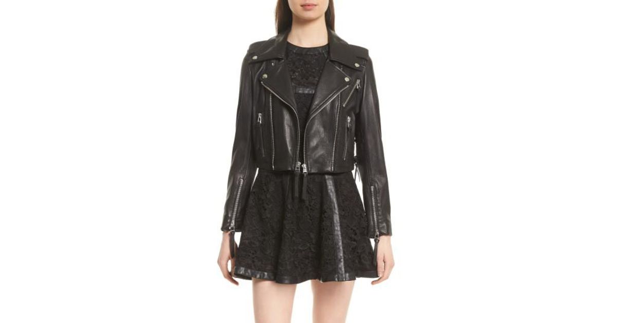 Lyst The Kooples Lace Up Lambskin Leather Jacket In Black