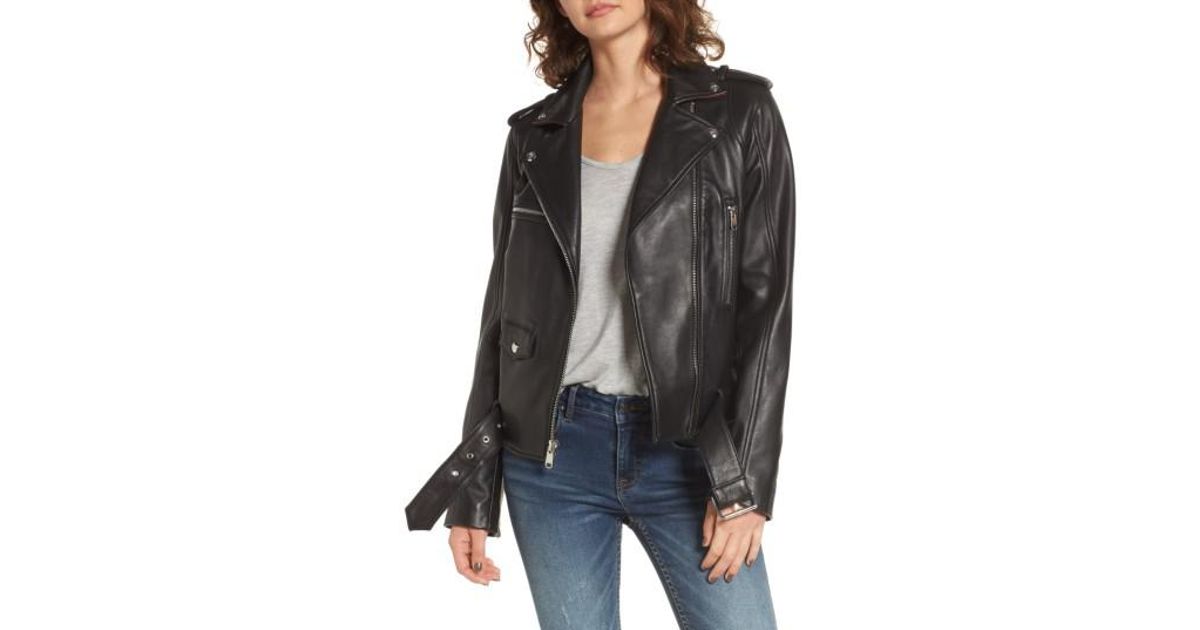 Lyst Sam Edelman Contrast Trim Leather Moto Jacket In Black