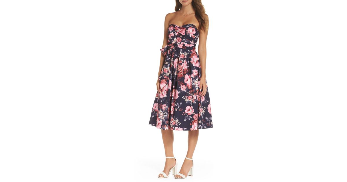 Lyst Nordstrom 1901 Fl Strapless Midi Dress In Pink