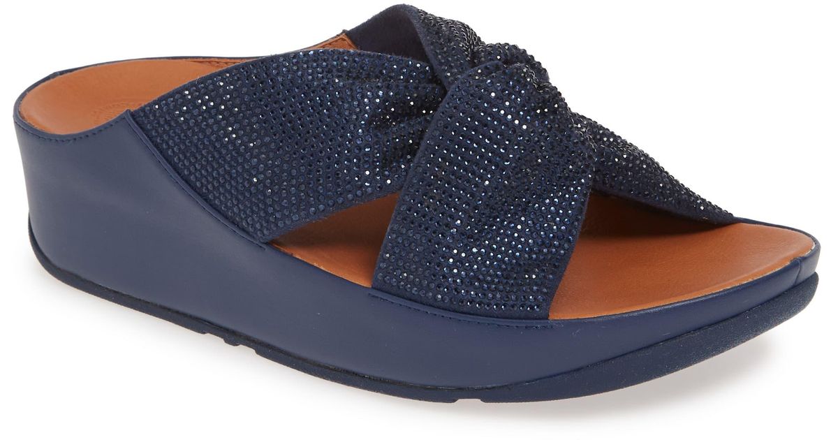 Fitflop Twiss Crystal Embellished Slide Sandal In Blue Lyst 